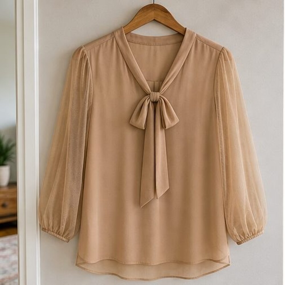 Camel Tie Neck Blouse